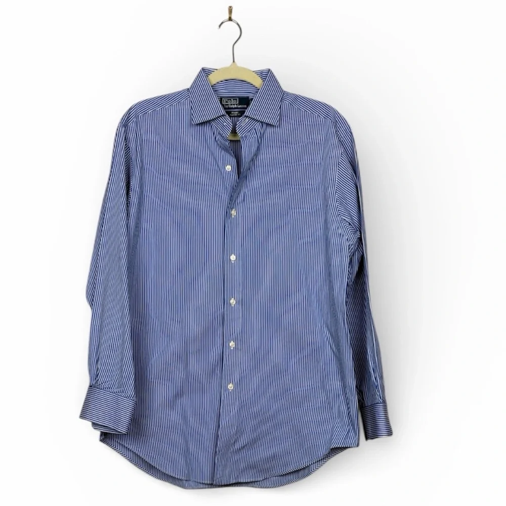 Polo RL Regent Classic Fit Blue & White Pinstripe Button Front SZ 16 32/33